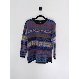 Rafaella Men’s Multicolor Geometric Ski Crewneck Sweater 100% Cotton-Size M
